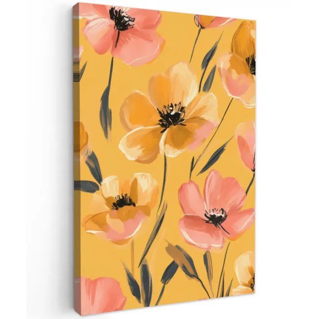 Bloemen - Geschilderd - Geel Tuinposter op houten frame 2 cm dik klein -3d