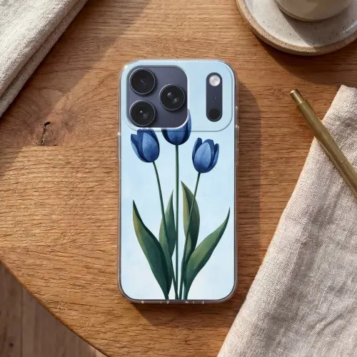 Tulpen - Blauw - Bladeren Telefoonhoesje iPhone 17 Pro klein -sfeer1