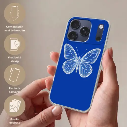 Vlinder - Wit - Getekend - Stippen Telefoonhoesje iPhone 17 Pro klein -sfeer3_NL