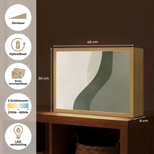 Japandi - Groen - Abstract - Modern Light Box met batterij (Wandlamp) middel -USP_websiteoverzichtNL