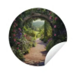 Doorkijk - Bloemen - Natuur - Rozenboog Wandcirkel tuinposter met ringen klein -3d