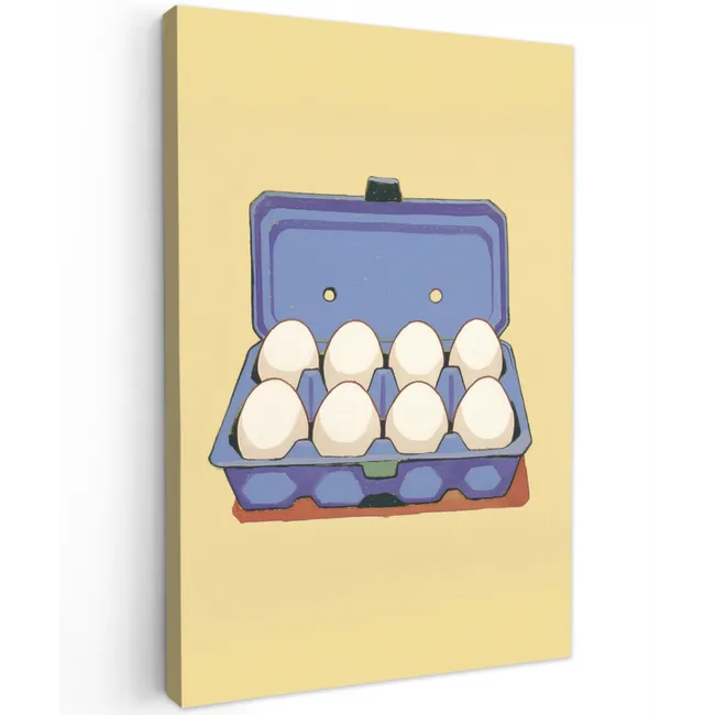 Eieren - Doos - Minimalistisch - Blauw Tuinposter op houten frame 2 cm dik klein -3d