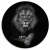 Leeuw - Dieren - Zwart - Wit Wandcirkel kunststof plaat 5mm dik klein -3d
