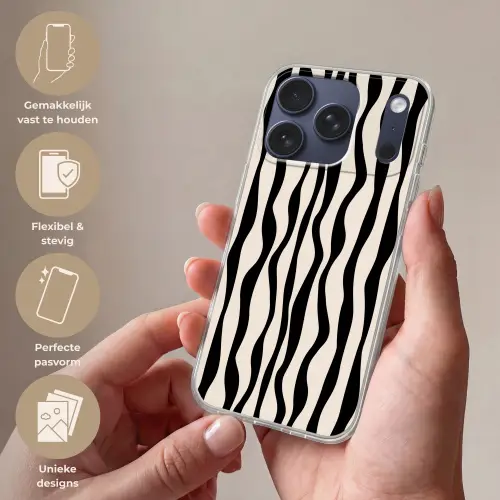Golvende lijnen - Beige - Zwart - Abstract Telefoonhoesje iPhone 17 Pro klein -sfeer3_NL