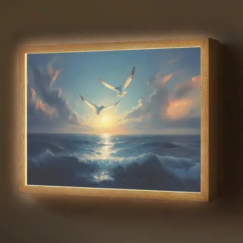 Meeuwen - Zee - Wolken -Blauw Light Box met batterij (Wandlamp) middel -z3d_website