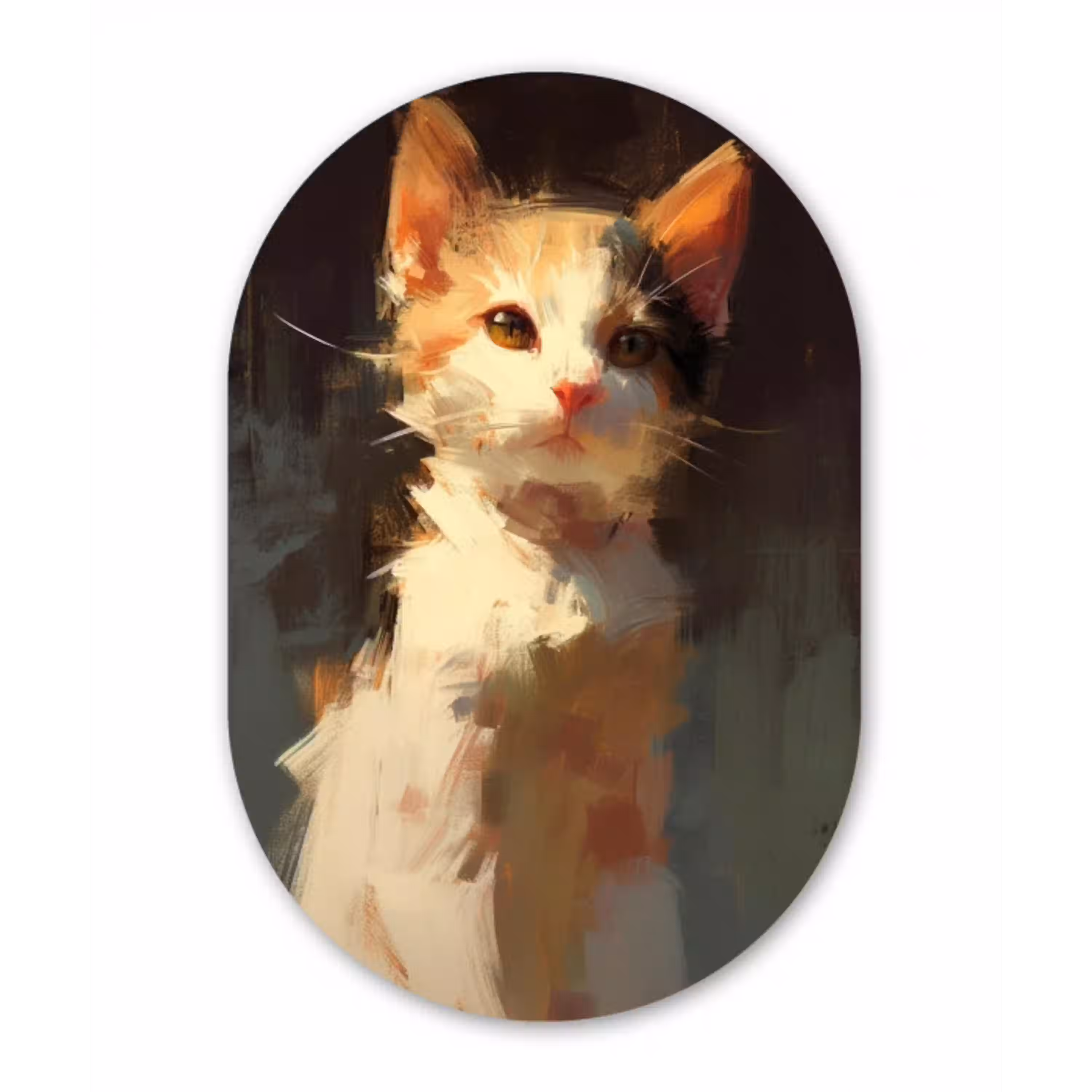 Kat - Geschilderd - Artistiek - Wit Wandcirkel Ovaal Glas middel -3d