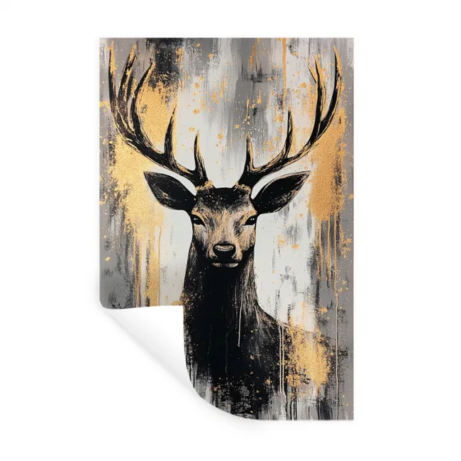 Abstract - Hert - Gewei - Goud Muursticker klein -3d