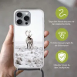 Rendier - Gewei - Sneeuw - Winter Hoesje iPhone 16 Pro Max met koord klein -sfeer2_DE