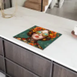 Portret - Vrouw - Kleurrijk - Expressief Inductie beschermer vinyl 3mm middel -sfeer8