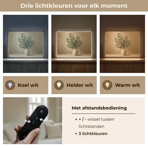 Vaas - Olijftakken - Bladeren - Beige Light Box met batterij (Wandlamp) middel -USP_lichtkleurNL