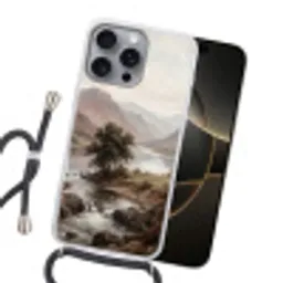 Berglandschap - Meer - Bergen - Vallei - Klassiek Hoesje iPhone 16 Pro Max met koord klein -sfeer1