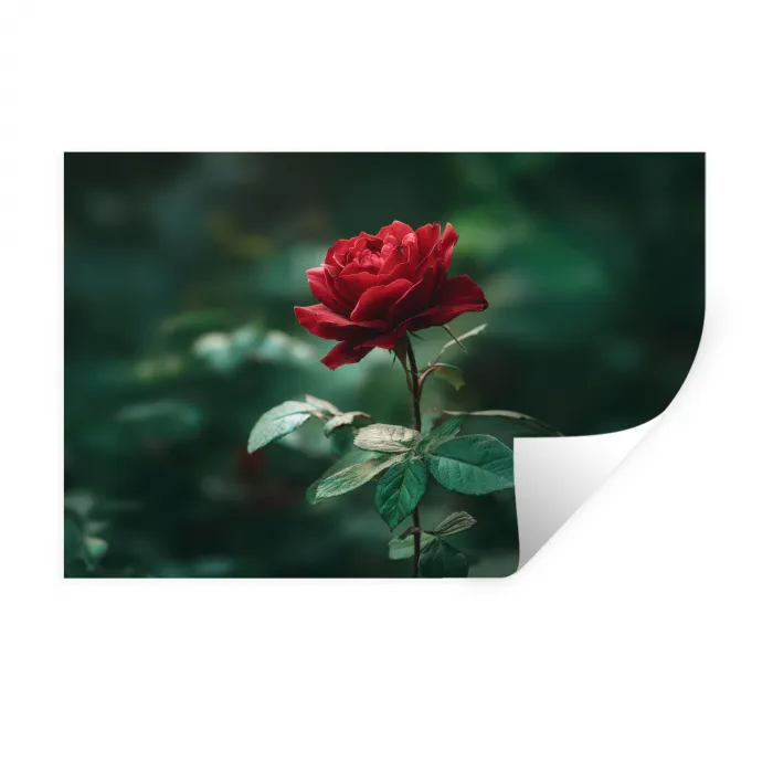 Roos - Bladeren - Dieprood Muursticker klein -3d