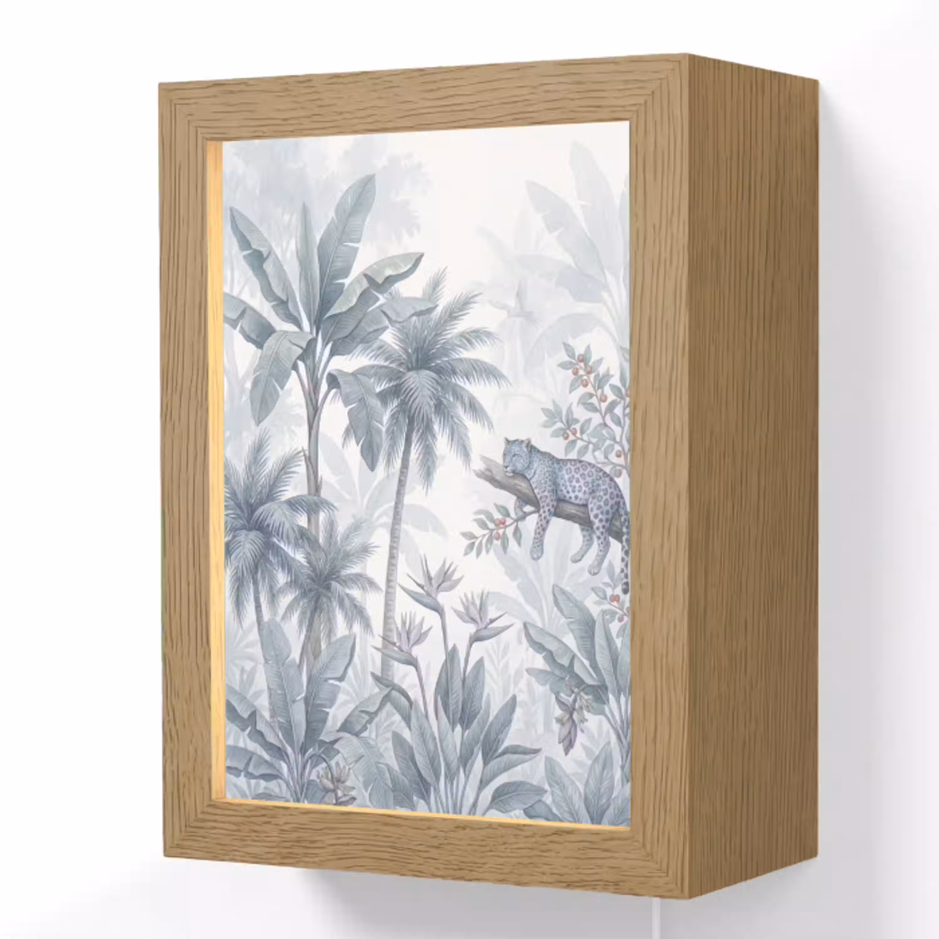 Kat - Tropisch bos - Modern - Grijs Light Box met kabel (Wandlamp) klein -3d