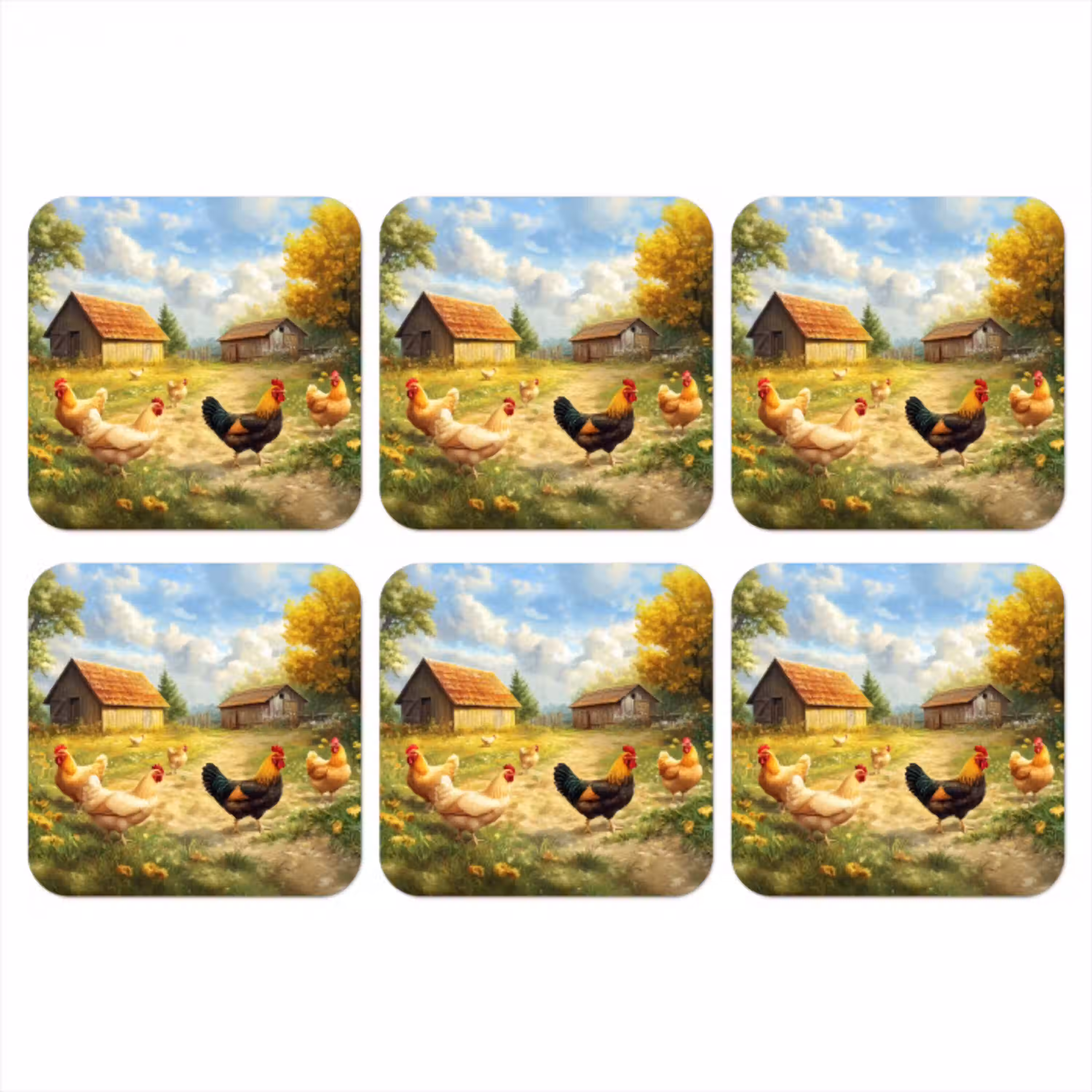 Kippen - Landelijke rust - Natuur onderzetter kurk middel -3d