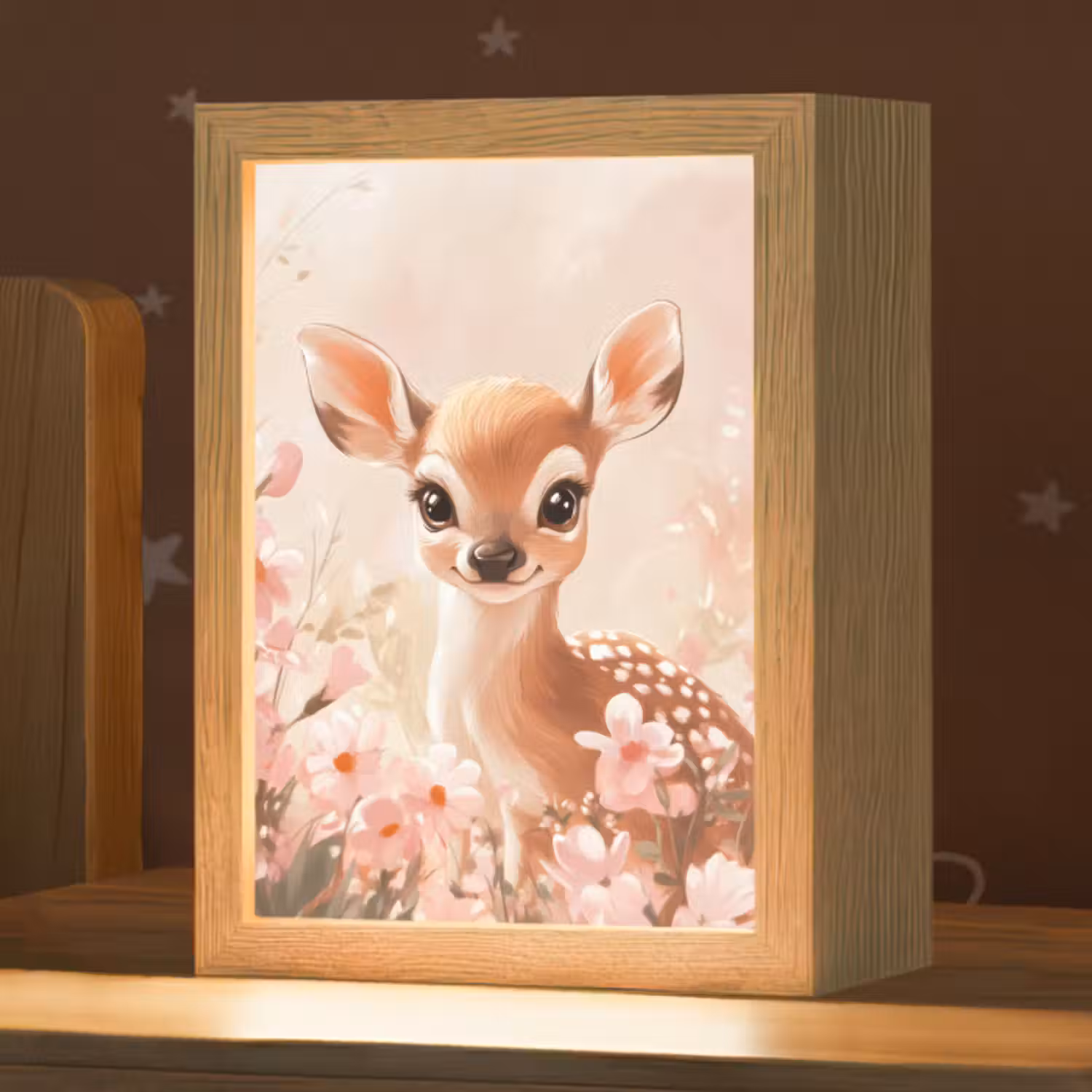 Nachtlicht Kinder - Hirsche - Illustration - Blumen - Rosa