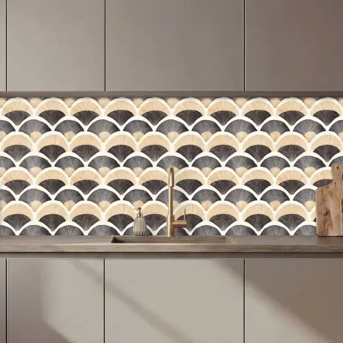 Waaier - Patroon - Zwart - Beige keuken achterwand 2 middel 871 zz_3dshopping