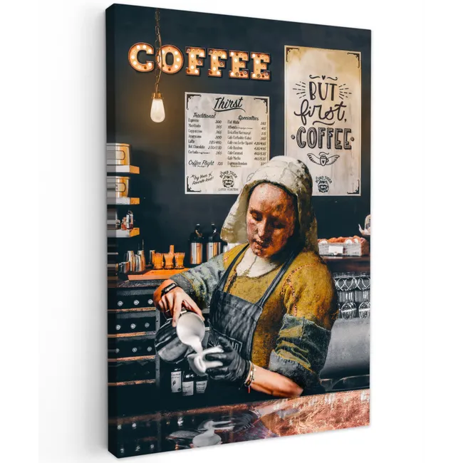 Melkmeisje - Barista - Koffie - Vintage - Kunst - Abstract - Schilderij - Oude meesters canvas 2cm klein -z3d