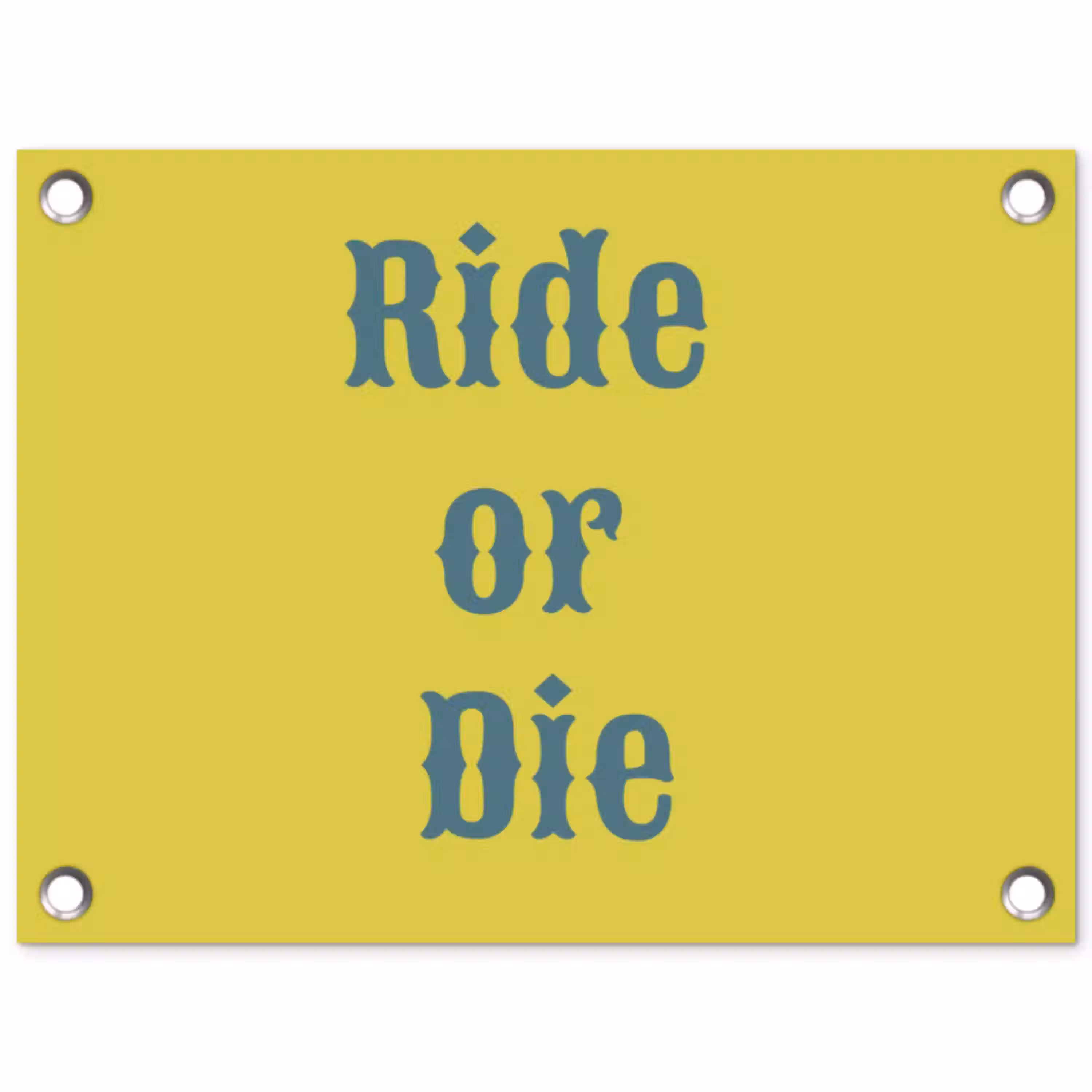 Ride or die - Geel - Blauw tuinposter los doek klein -3d
