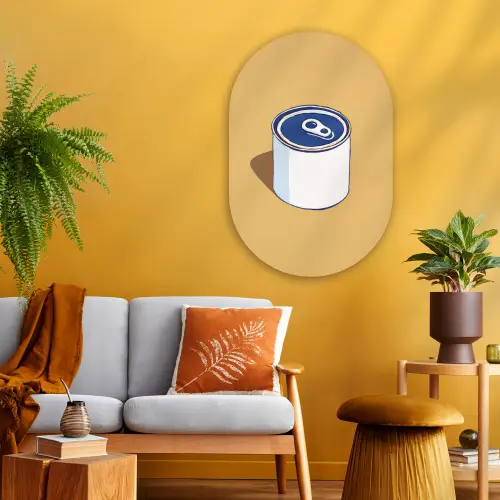 Blikje - Minimalistisch - Blauw - Illustratie Wandcirkel Ovaal Glas middel -sfeer4