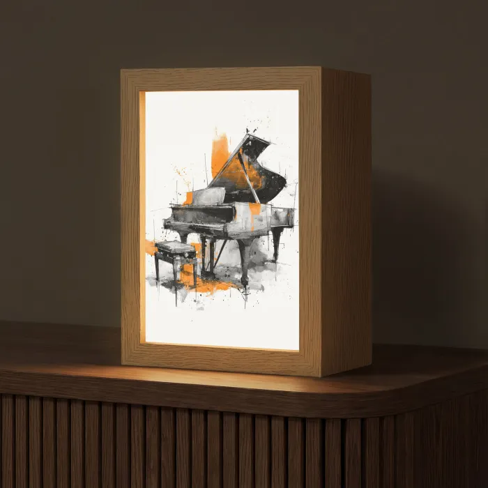 Piano - Oranje - Zwart - schets lijnen Light Box met kabel (Tafellamp) klein -z3d_website