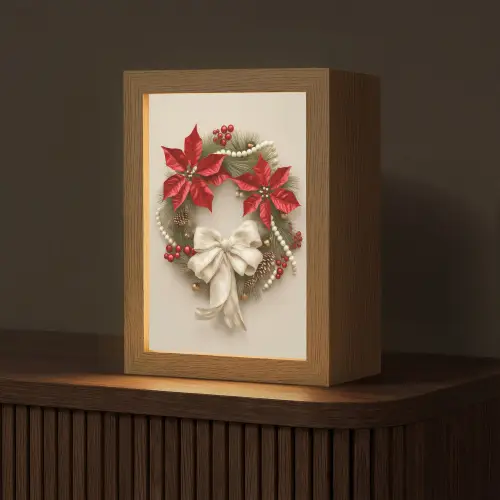 Deurkrans - Strik - Kerst - Rood - Groen Light Box met kabel (Tafellamp) klein -z3d_website
