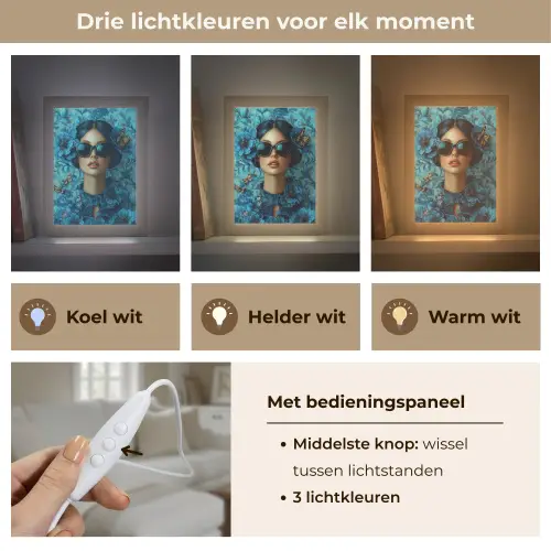 Vrouw - Bloemen - Vlinders - Blauw - Abstract Light Box met kabel (Tafellamp) klein -USP_lichtkleurNL