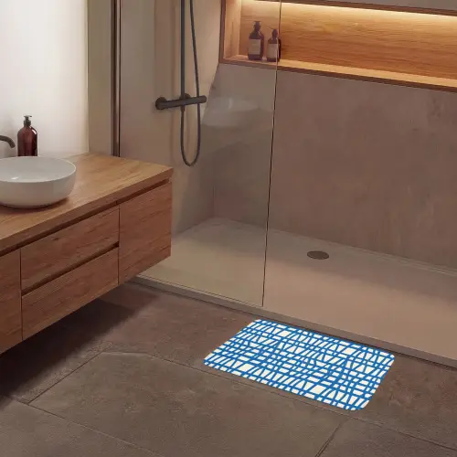 Ruitpatroon - Blauw - Crème Badmat klein 997 -sfeer2