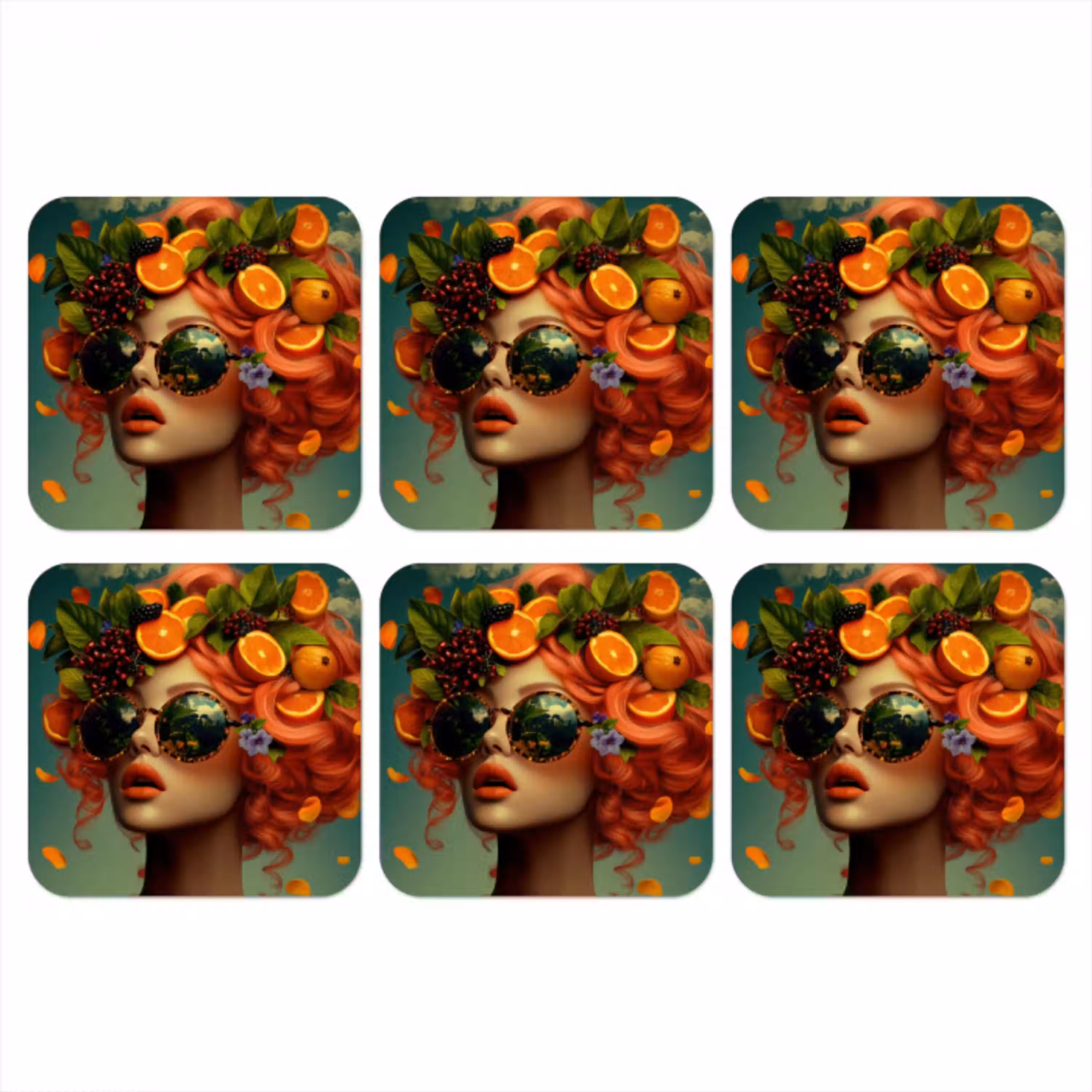 Vrouw - Sinaasappel - Bessen - Oranje onderzetter kurk middel -3d