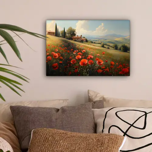 Klaprozen - Rood - Heuvels - Landschap canvas 2cm klein -sfeer1