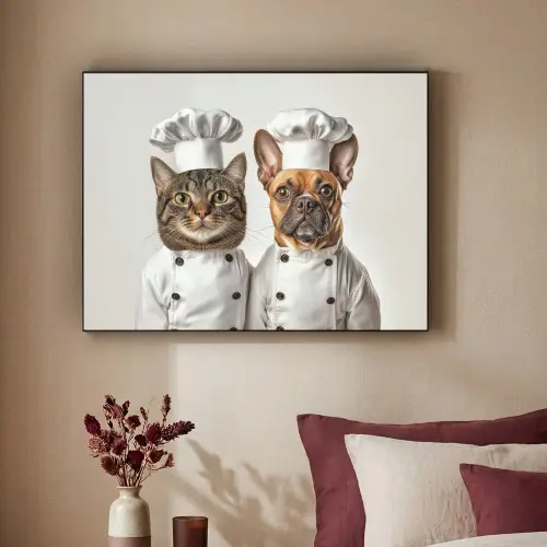 Kat - Hond - Kokskleding Textielframe zwart klein -sfeer1
