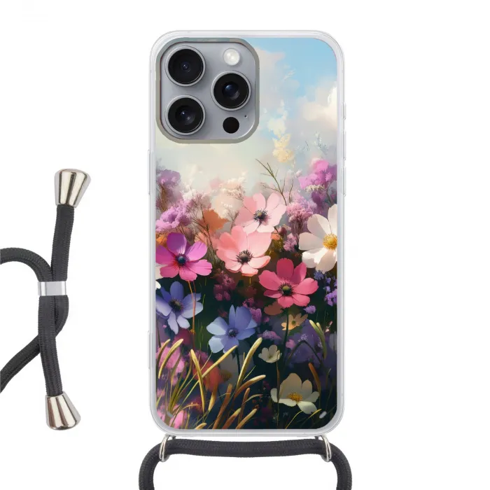Bloemen - Kleurrijk - Bloei Hoesje iPhone 16 Pro Max met koord klein -3d