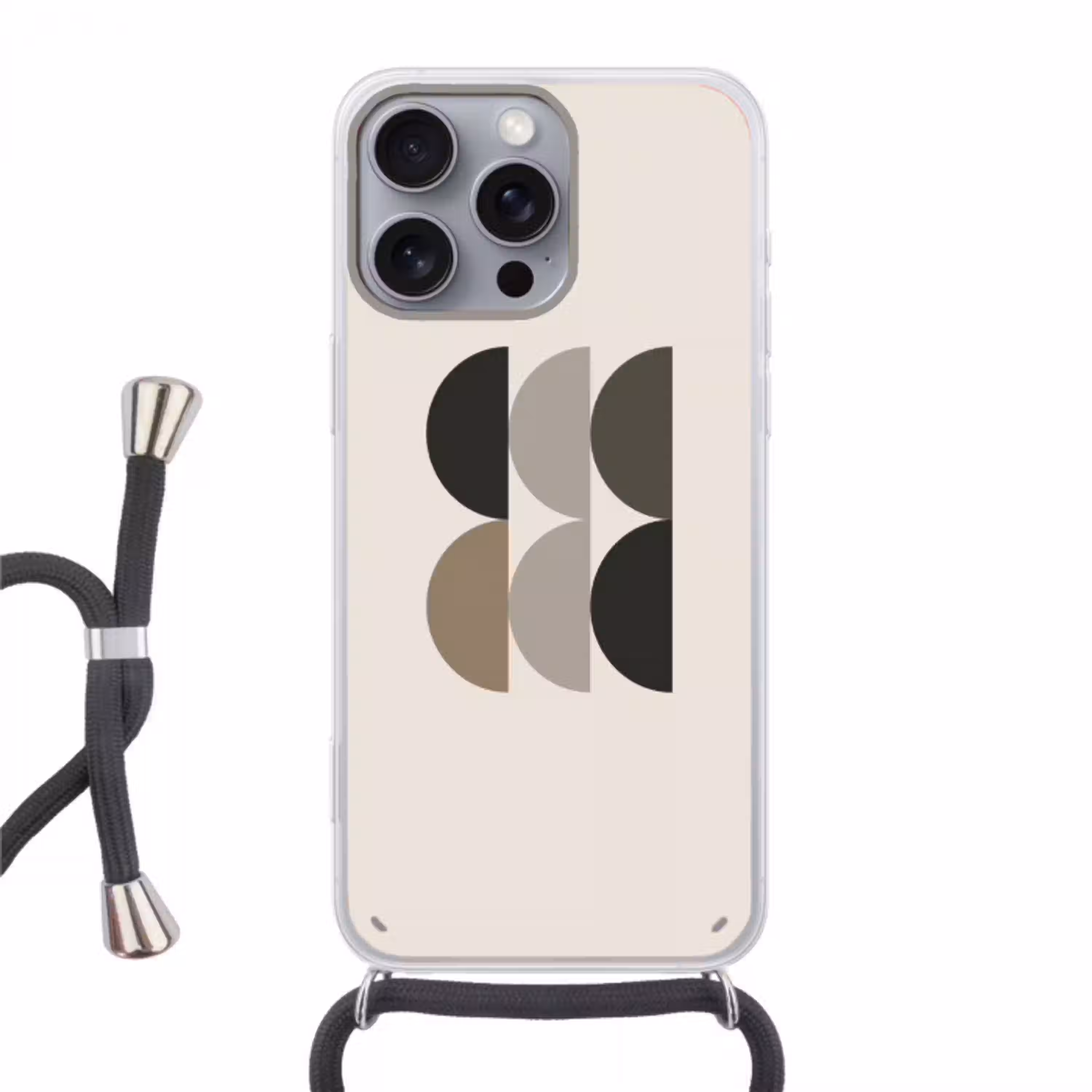 Halve cirkels - Aardetinten - Grafisch Hoesje iPhone 16 Pro Max met koord klein -3d