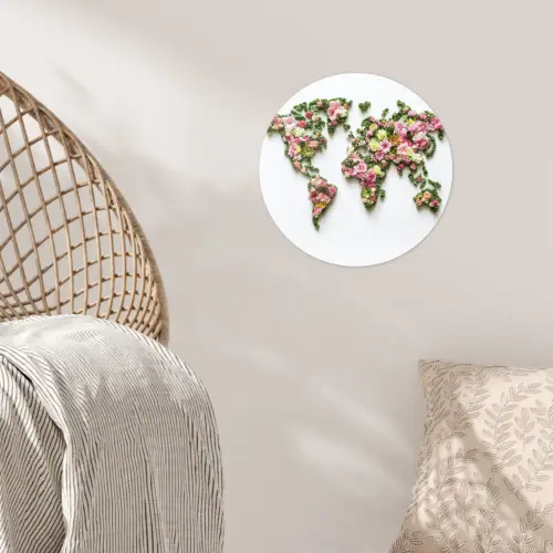 Wereldkaart - Kleurrijk - Bloemen - Lente Wandcirkel behangsticker klein -sfeer4
