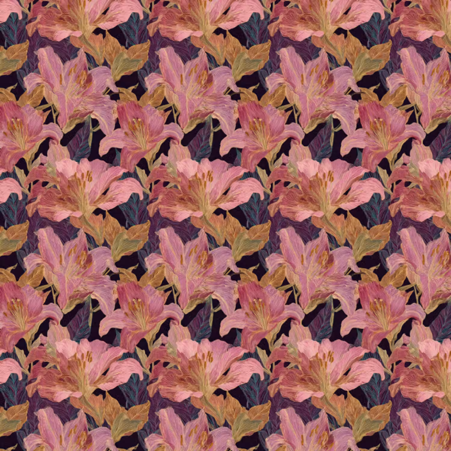 Tapete - Lilien - Muster - Rosa - Gold