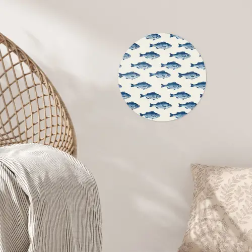 Vis - Patroon - Blauw Wandcirkel behangsticker klein 186 -sfeer4