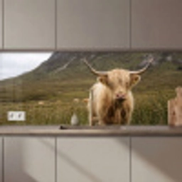 Schotse hooglander - Bergen - Grasveld keuken achterwand 2 middel zz_3dshopping