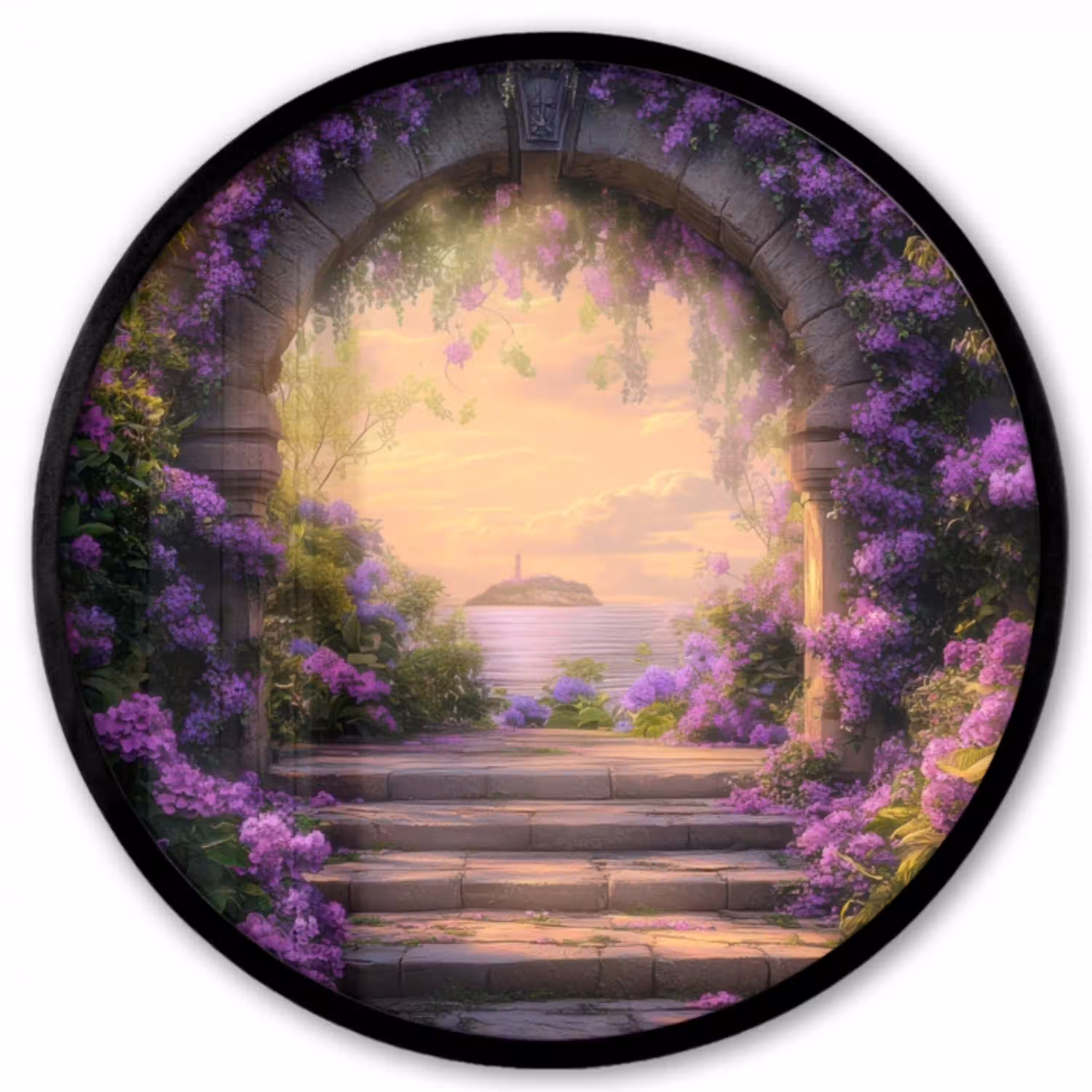 Poort - Paars - Bloemen Fotolijst rond zonder passe partout klein -3d