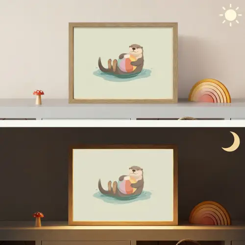 Otter - Strandbal - Kleurrijk Light Box met batterij (Wandlamp kind) middel -sfeer3_kind