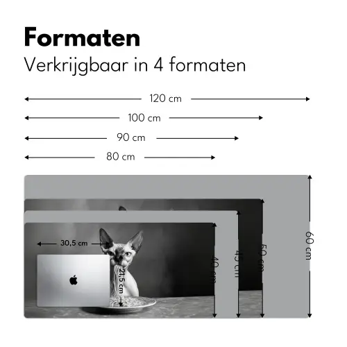 Sphynx - Kat - Dieren - Humor - Spaghetti - Zwart Wit Muismat XXL klein -sfeer5