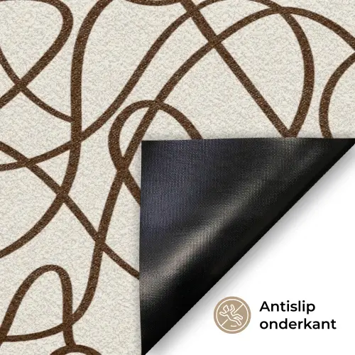 Beige - Lijnen - Donkerbruin Deurmat klein 898 -antislip_NL