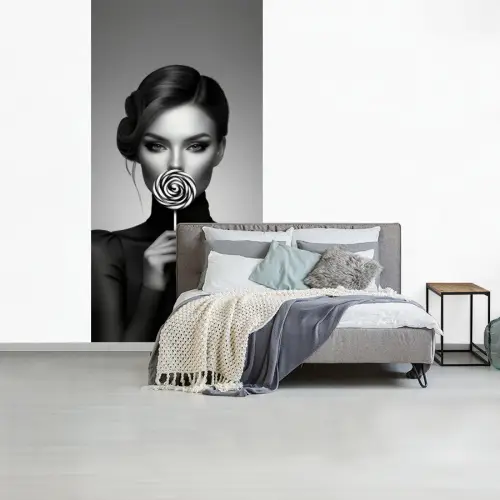 Vrouw - Lolly - Zwart fotobehang vinyl groot -slaapkamer