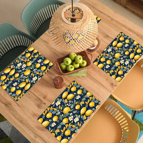 Citroenen - Bloemen - Bladeren - Blauw Placemat vinyl groot 368 -zzsfeer5_Kitchenyeah-website