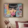 Kauwgom - Vrouw - Penseelstreken - Modern Textielframe zwart klein -sfeer1