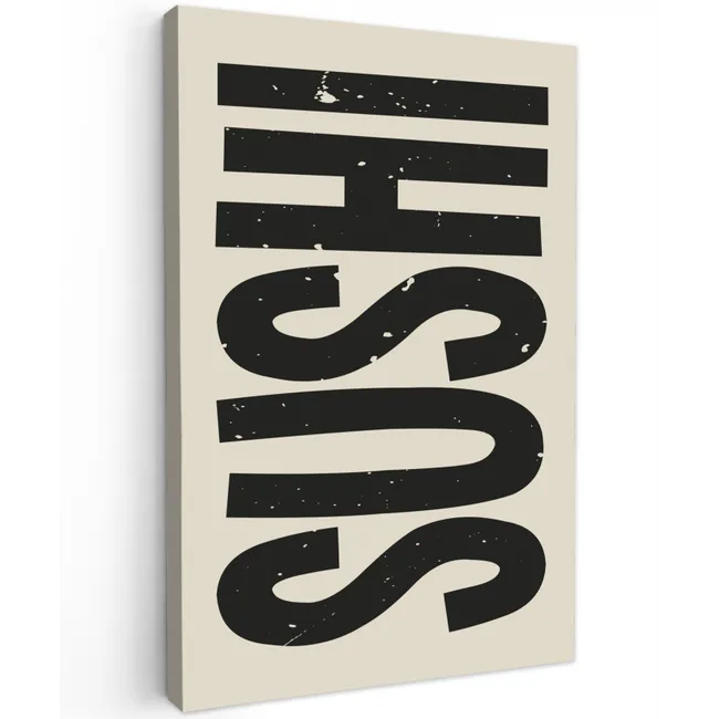 Zwart - Sushi - Japandi - Vintage Tuinposter op houten frame 2 cm dik klein -3d