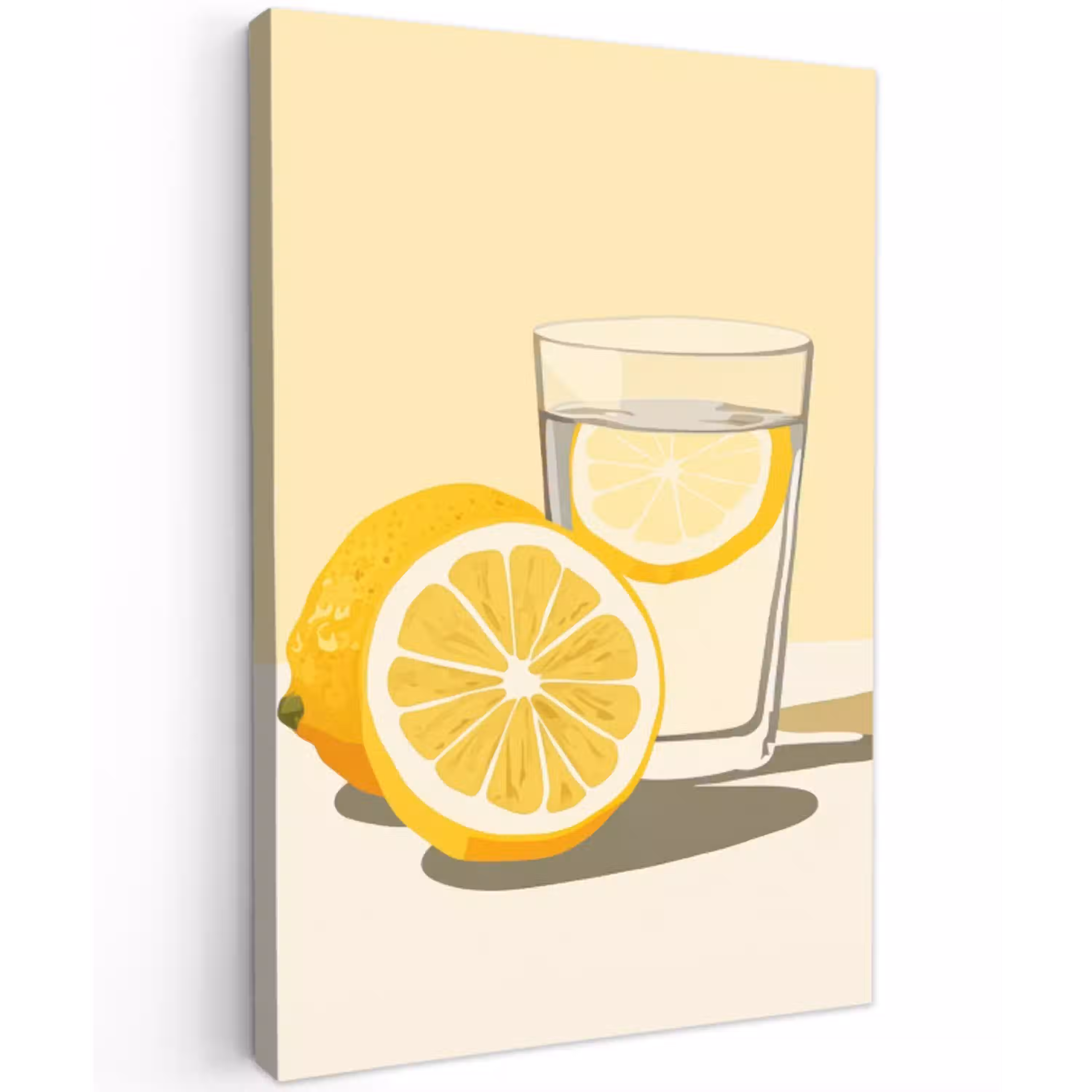 Glas - Citroenschijfjes - Geel Tuinposter op houten frame 2 cm dik middel -3d