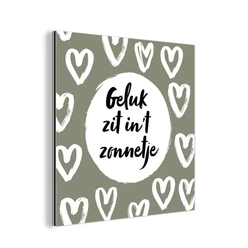 Tekst - geluk zit in 't zonnetje - Quotes - Geluk - Zon aluminium wit klein -3d