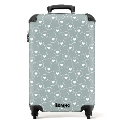 Grijsgroene achtergrond met witte hartjes NBS - Handbagage koffer - Volwassenen Unisex middel -productfoto_recht