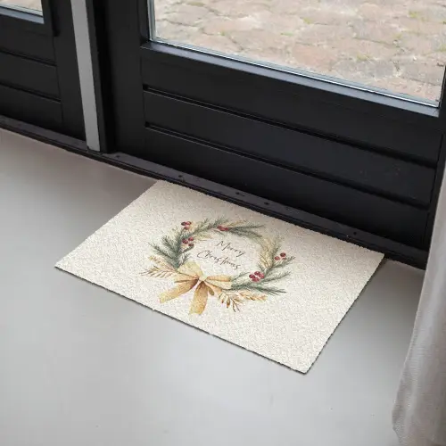 Kerstkrans - Kerst - Goud - Beige Deurmat klein -sfeer2