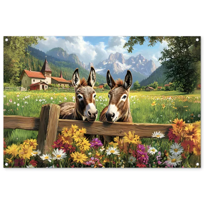 Tuinposter - Ezels - Bloemen - Zomers
