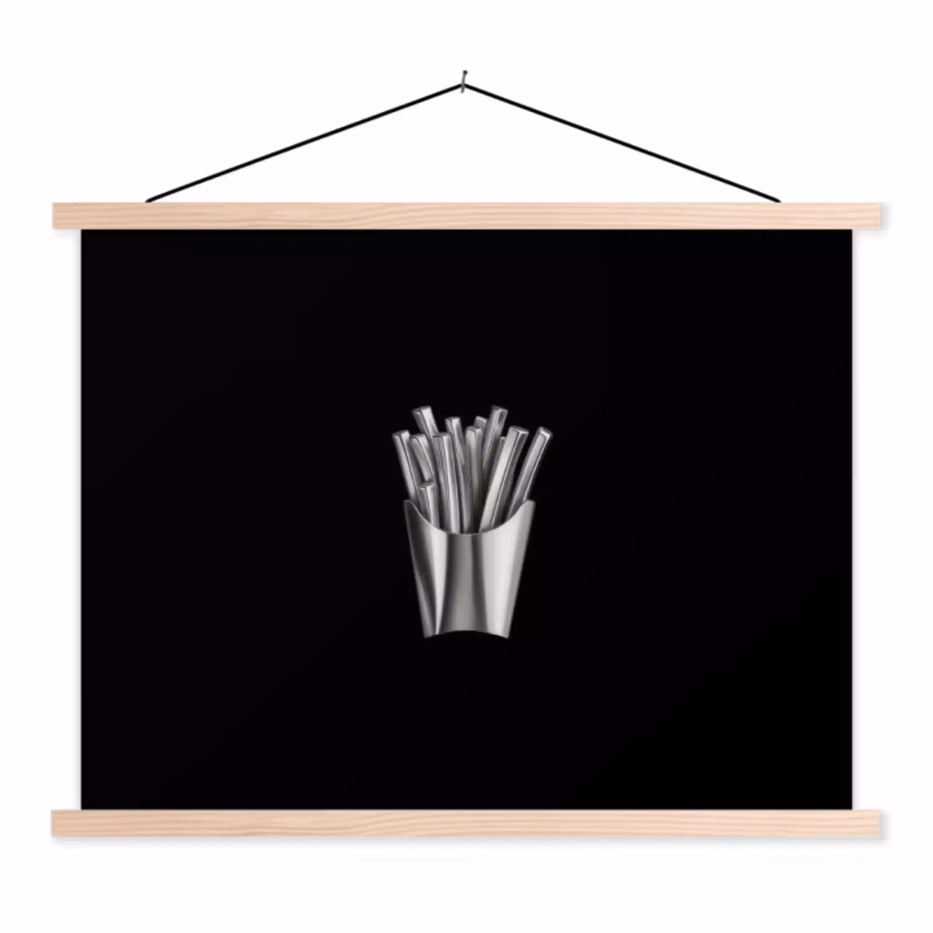 Frietjes - Futuristisch - Zilver textielposter latten blank klein -3d